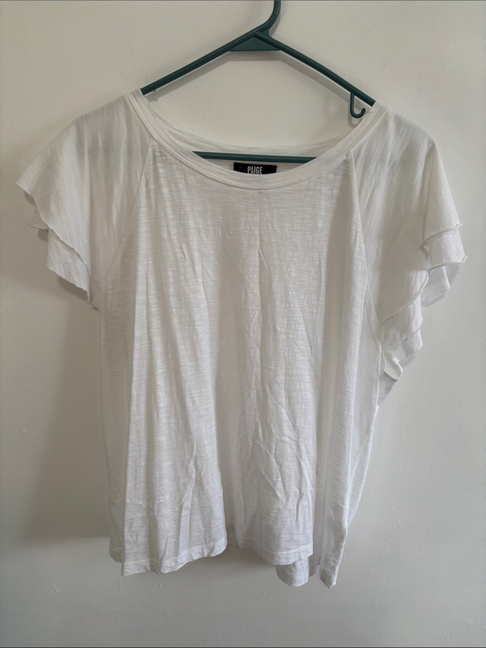 PAIGE Linnea White Flutter Sleeve Tee Cotton Modal L